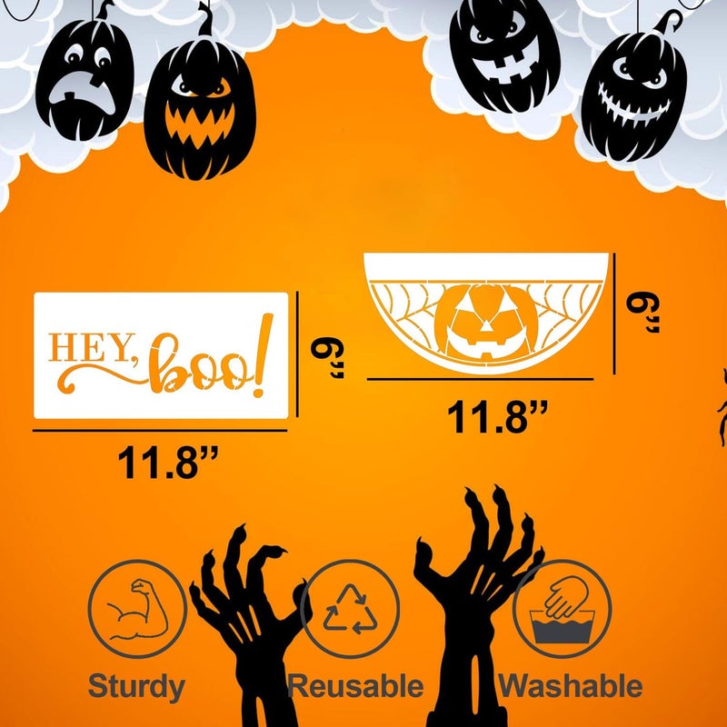 SUNVERSE Halloween Stencils for Painting on Wood 12inch Large Halloween Stencil Hey Boo Witches Spider Bats Ghost Draw Templates for Porch Hanger Doormat Fabrics DIY Crafts Decor - Image 2